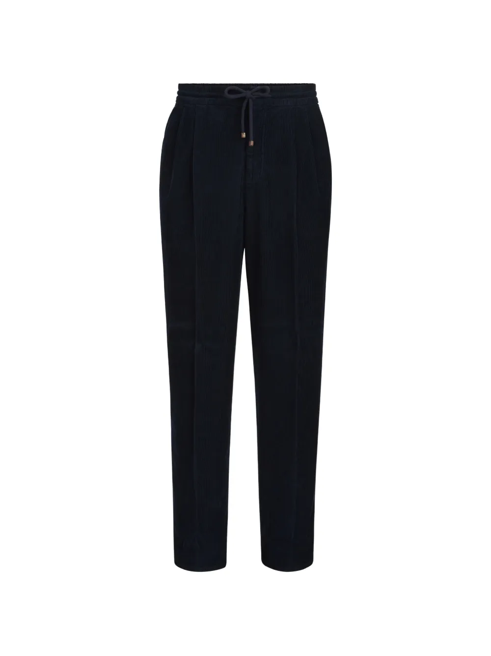 Brunello Cucinelli garment-dyed trousers in cotton narrow-wale corduroy with drawstring and double pleats - Blu