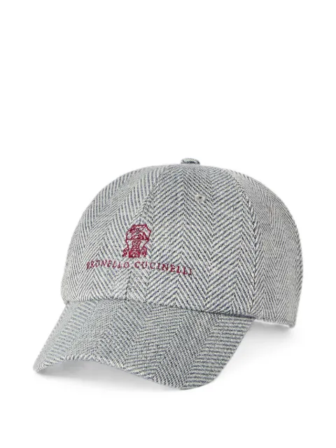 Brunello Cucinelli alpaca, wool and silk chevron baseball cap with embroidered-logo