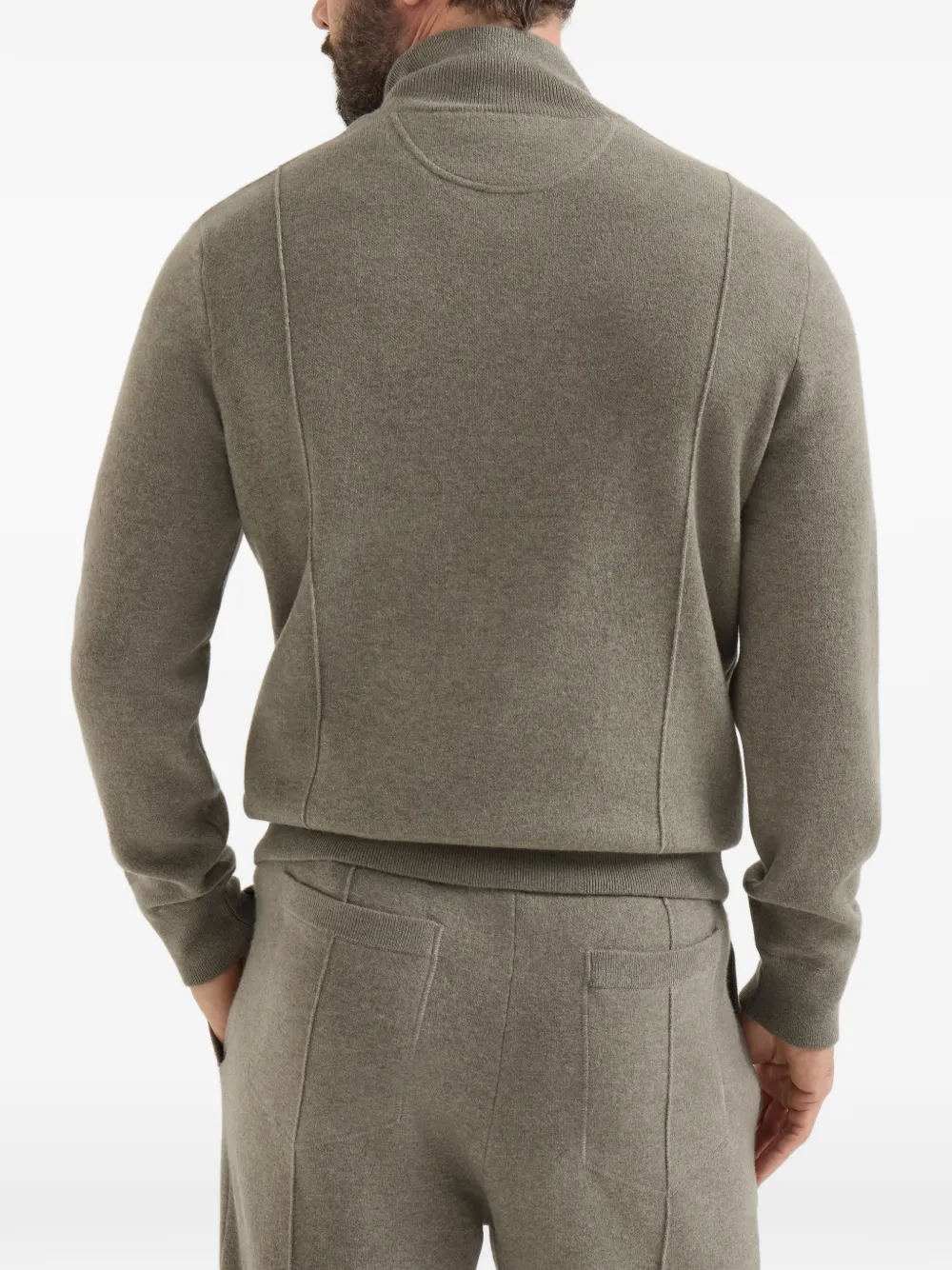 Brunello Cucinelli Kasjmier dubbelgebreid vest met rits en logo Groen