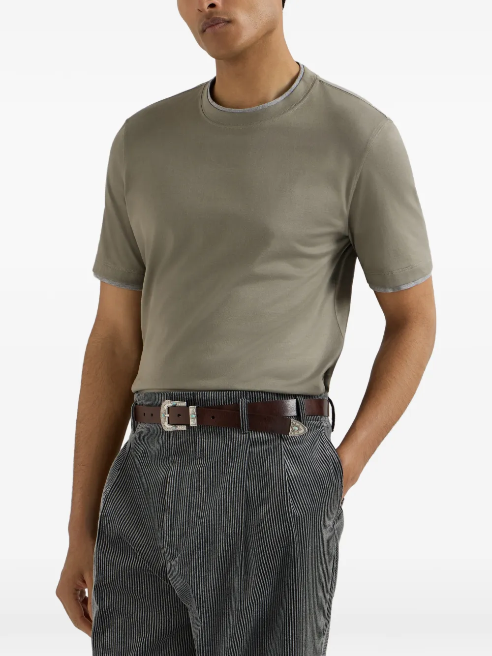 Brunello Cucinelli Katoenen jersey T-shirt met imitatielaag Grijs