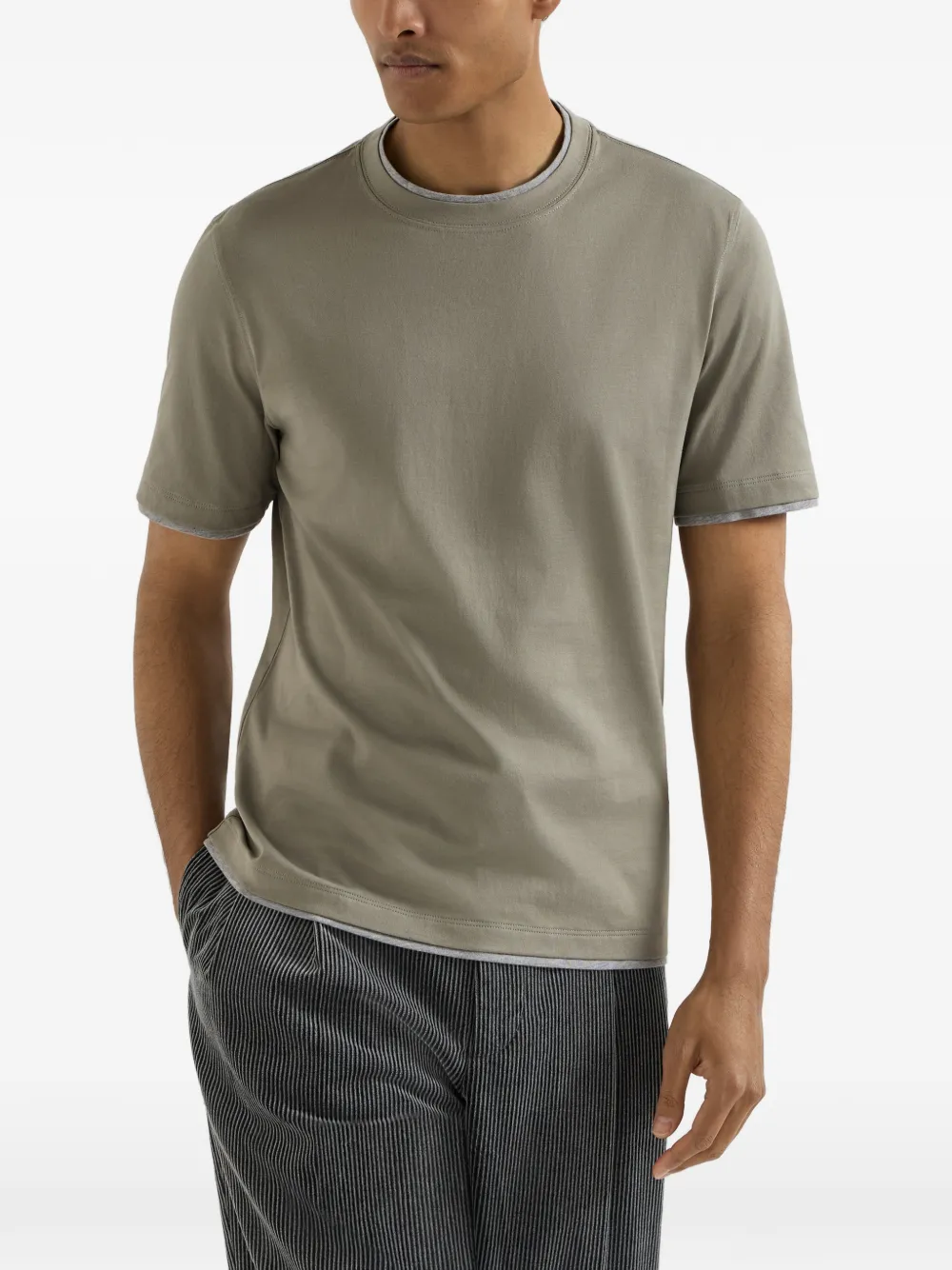 Brunello Cucinelli Katoenen jersey T-shirt met imitatielaag Grijs