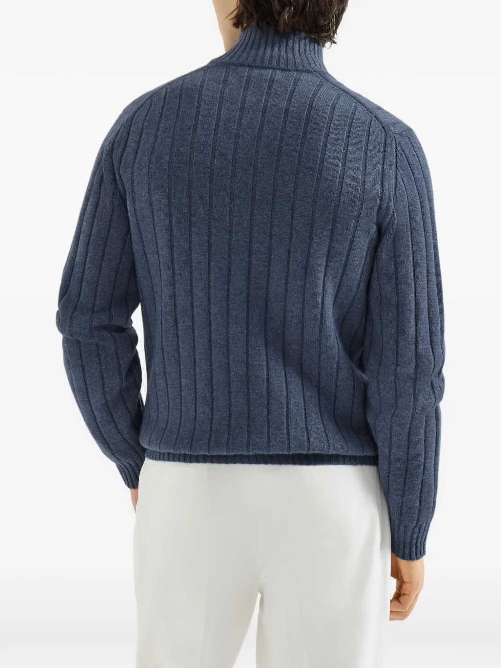 Brunello Cucinelli Kasjmier geribbeld vest met rits Blauw