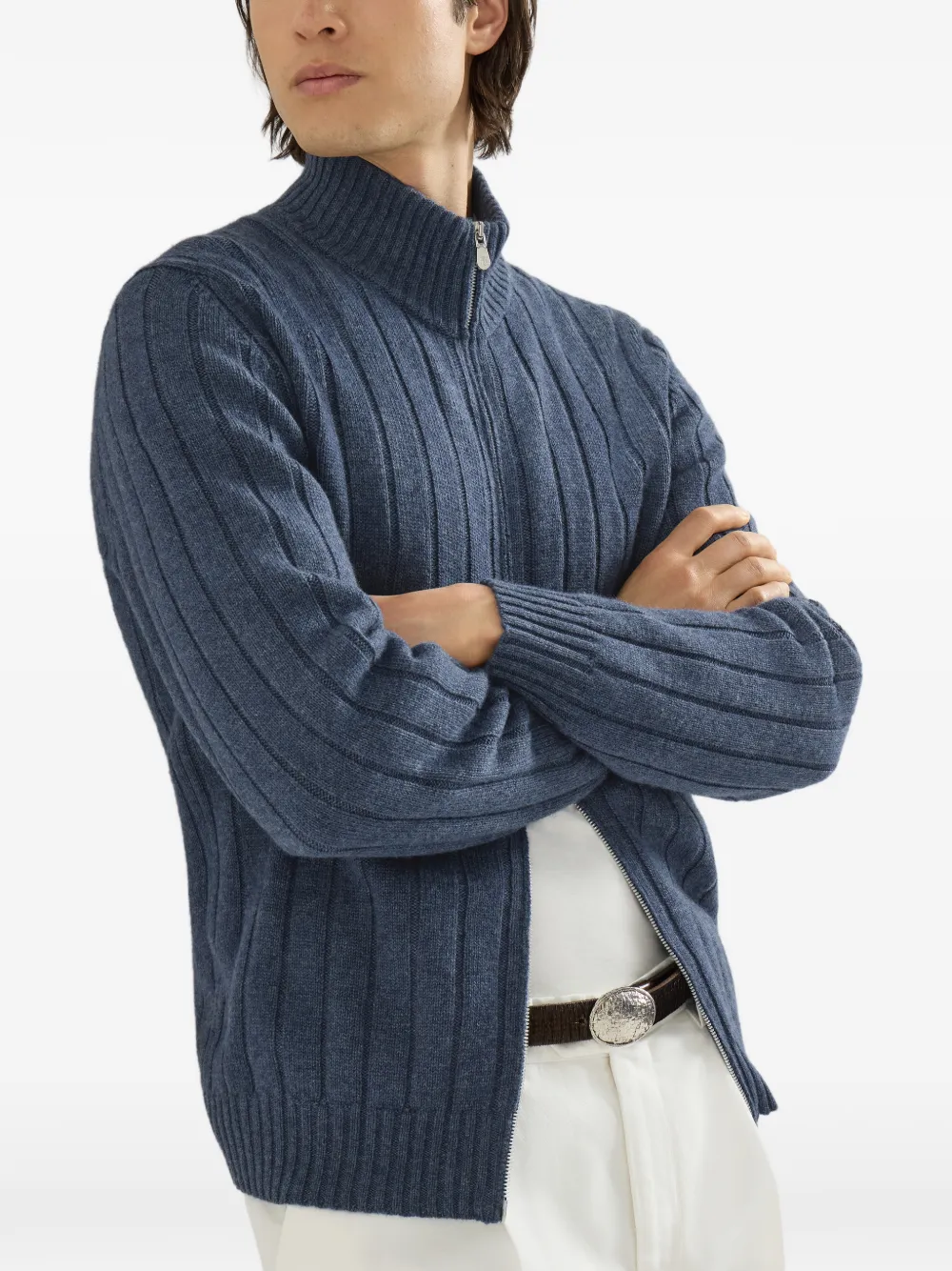 Brunello Cucinelli Kasjmier geribbeld vest met rits Blauw