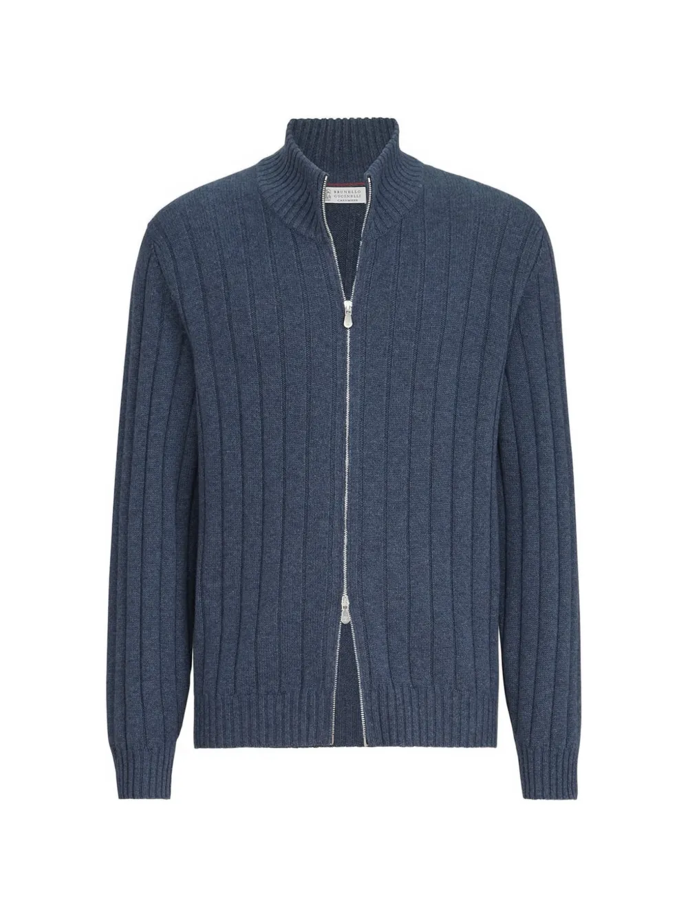 Brunello Cucinelli Cardigan a coste in cashmere con zip - Blu