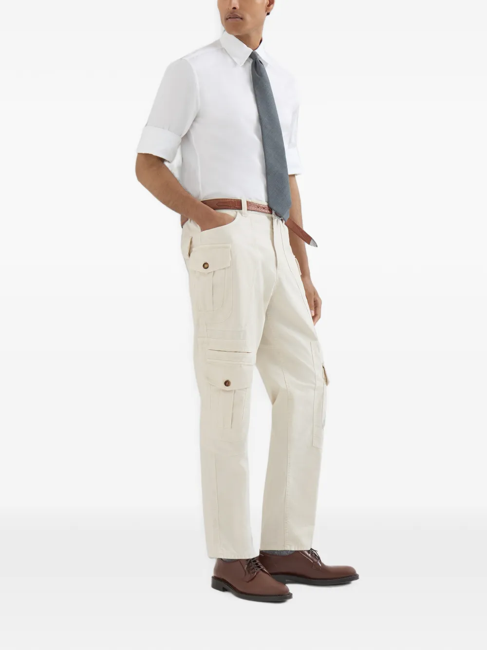 Brunello Cucinelli Gabardine Explorer katoenen broek met print Wit