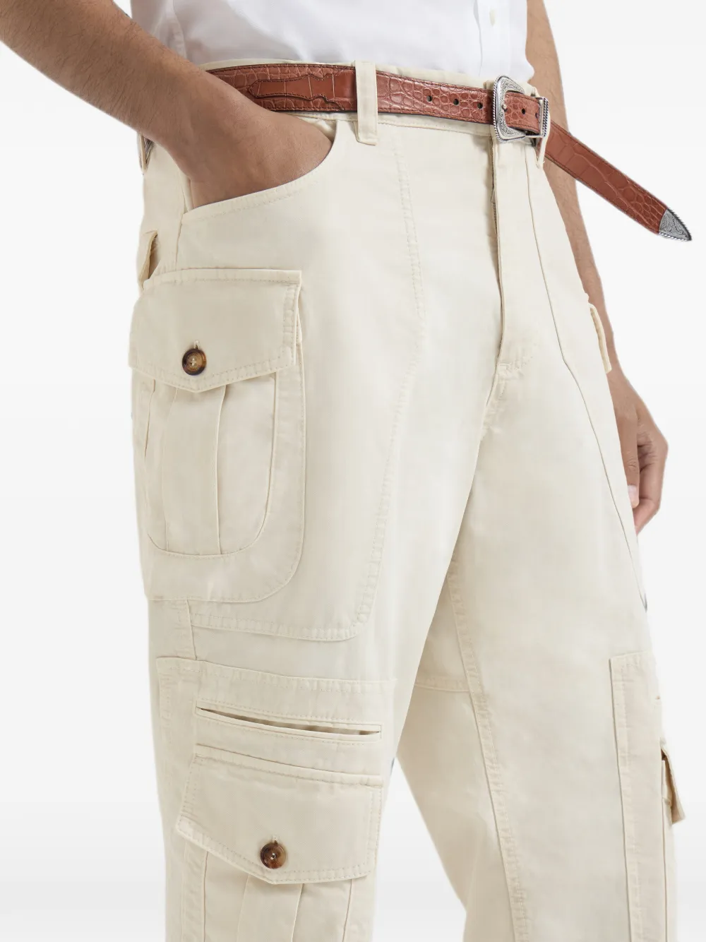 Brunello Cucinelli Gabardine Explorer katoenen broek met print Wit