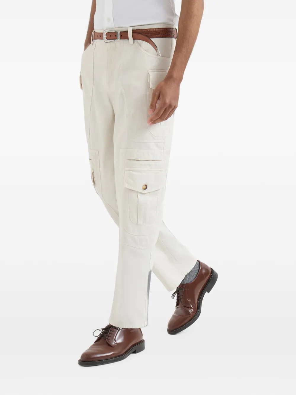 Brunello Cucinelli Gabardine Explorer katoenen broek met print Wit