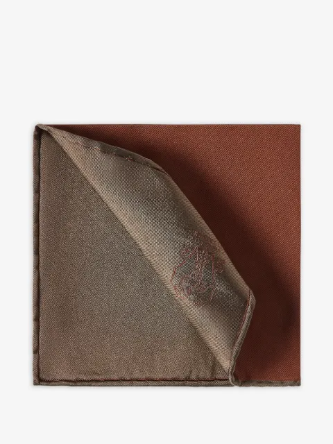 Brunello Cucinelli silk pocket square with printed logo