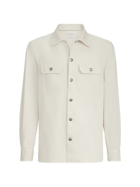 Brunello Cucinelli garment-dyed overshirt in cotton gabardine with spread collar and chest pockets