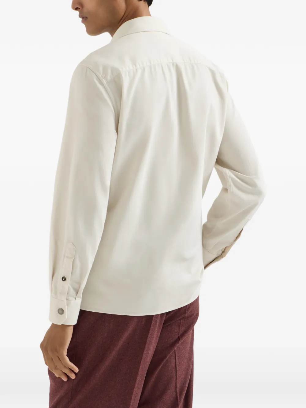 Brunello Cucinelli Gabardine shirtjack met gespreide kraag en borstzakken Beige