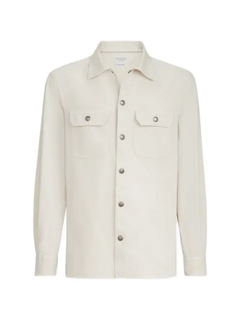 Brunello Cucinelli garment-dyed overshirt in cotton gabardine with spread collar and chest pockets
