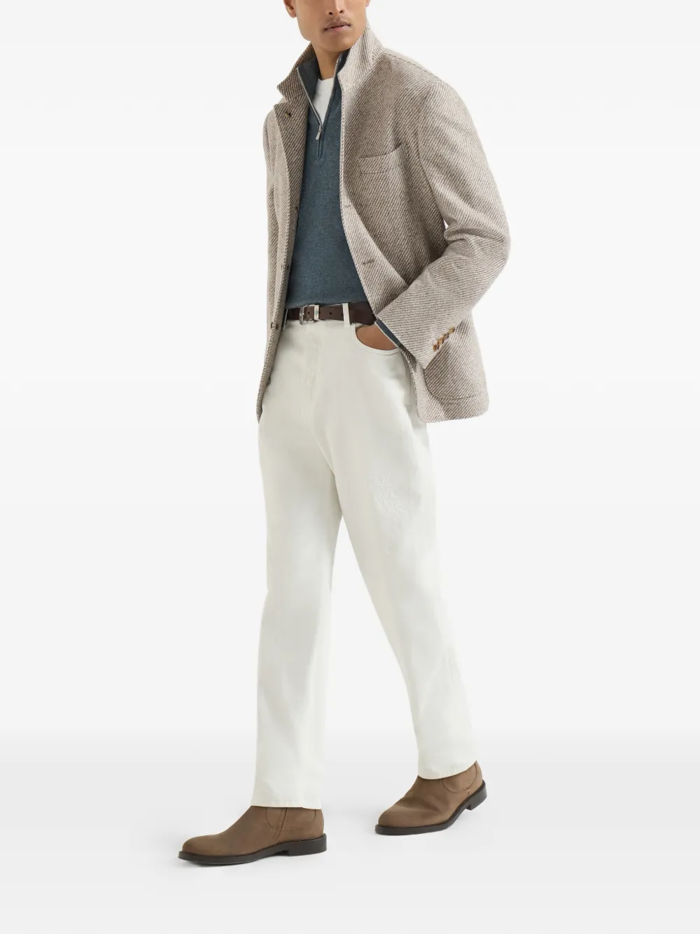 Brunello Cucinelli Trui met halve rits Blauw