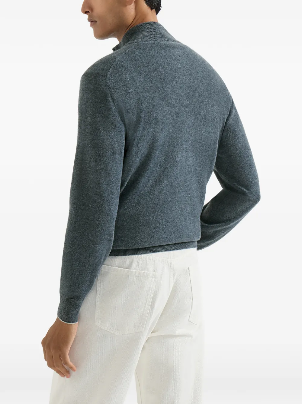 Brunello Cucinelli Trui met halve rits Blauw