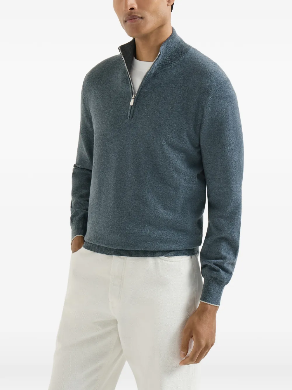 Brunello Cucinelli Trui met halve rits Blauw
