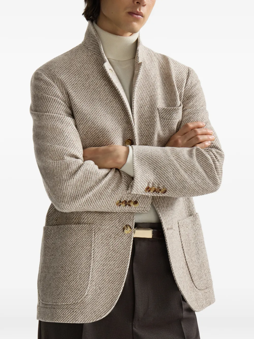 Brunello Cucinelli Kasjmier en zijden blazer met opgestikte zakken Beige