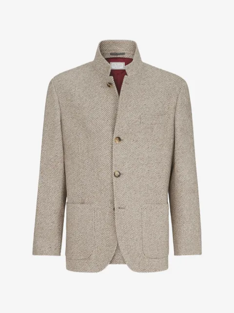 Brunello Cucinelli cashmere and silk diagonal outerwear blazer with patch pockets