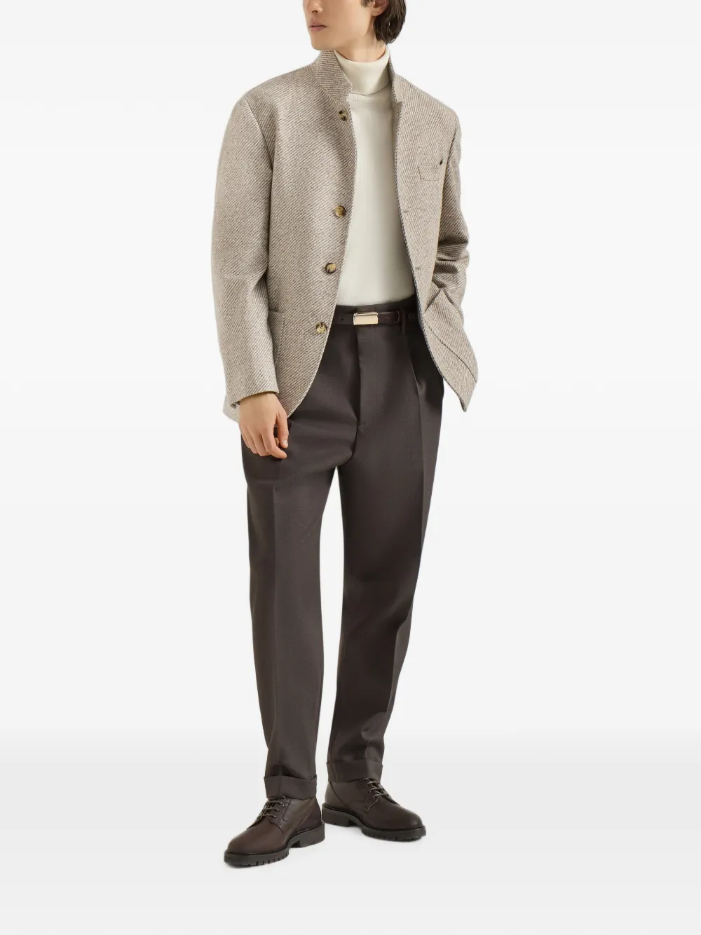 Brunello Cucinelli Kasjmier en zijden blazer met opgestikte zakken Beige