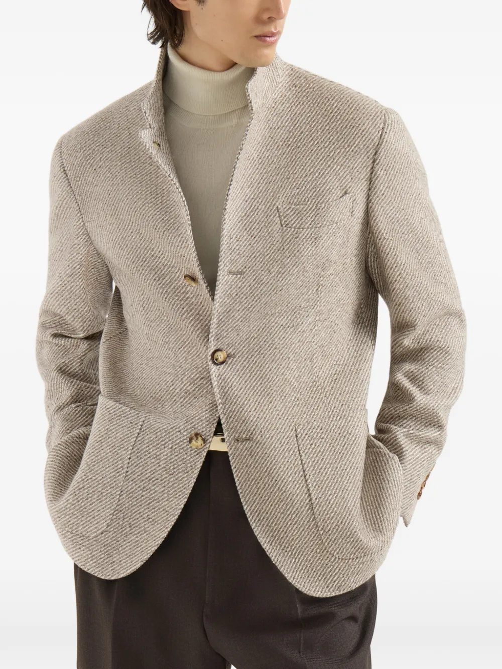 Brunello Cucinelli Kasjmier en zijden blazer met opgestikte zakken Beige