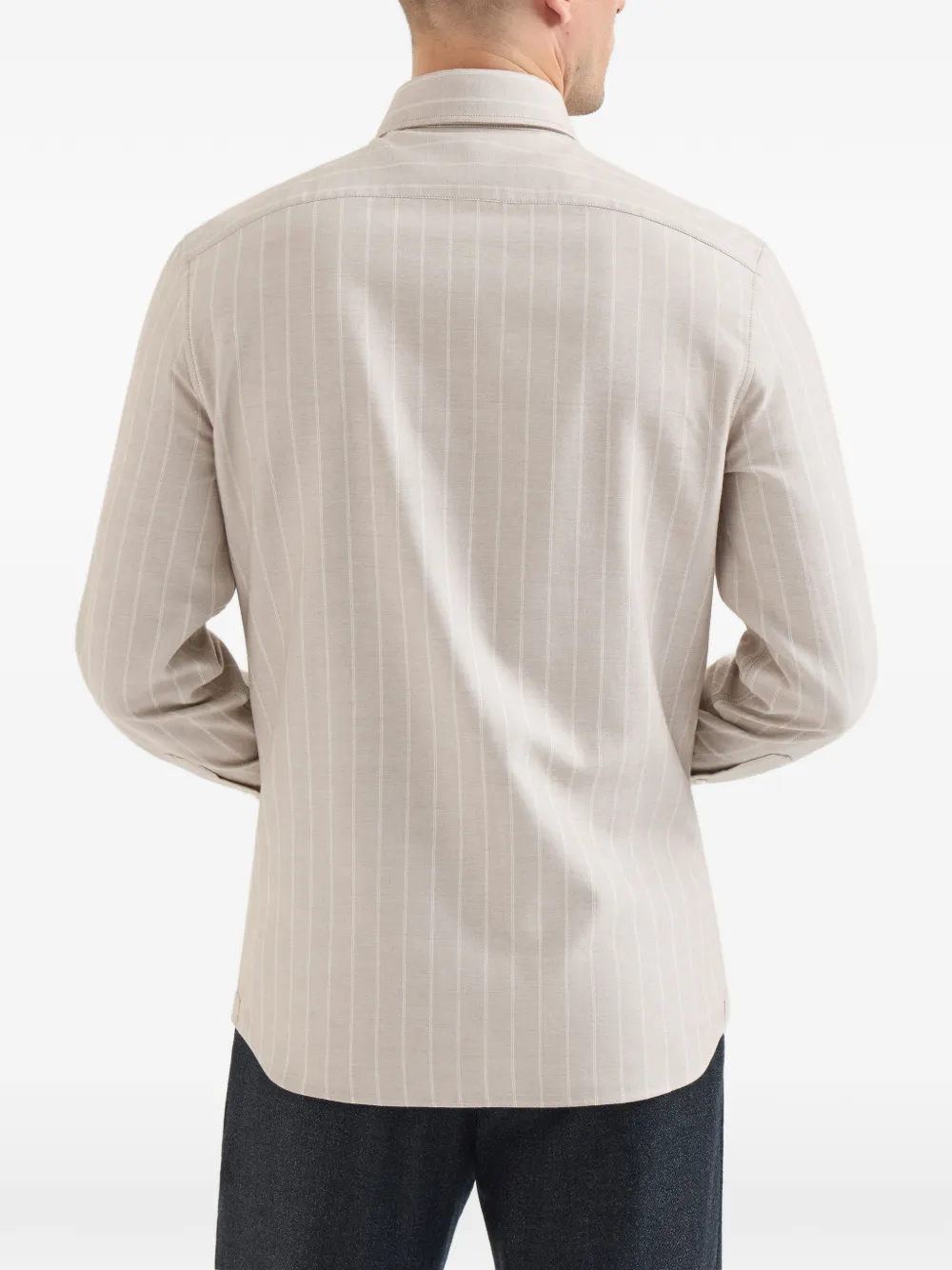 Brunello Cucinelli Lyocell en katoenen flanellen overhemd met gespreide kraag en krijtstreep Beige
