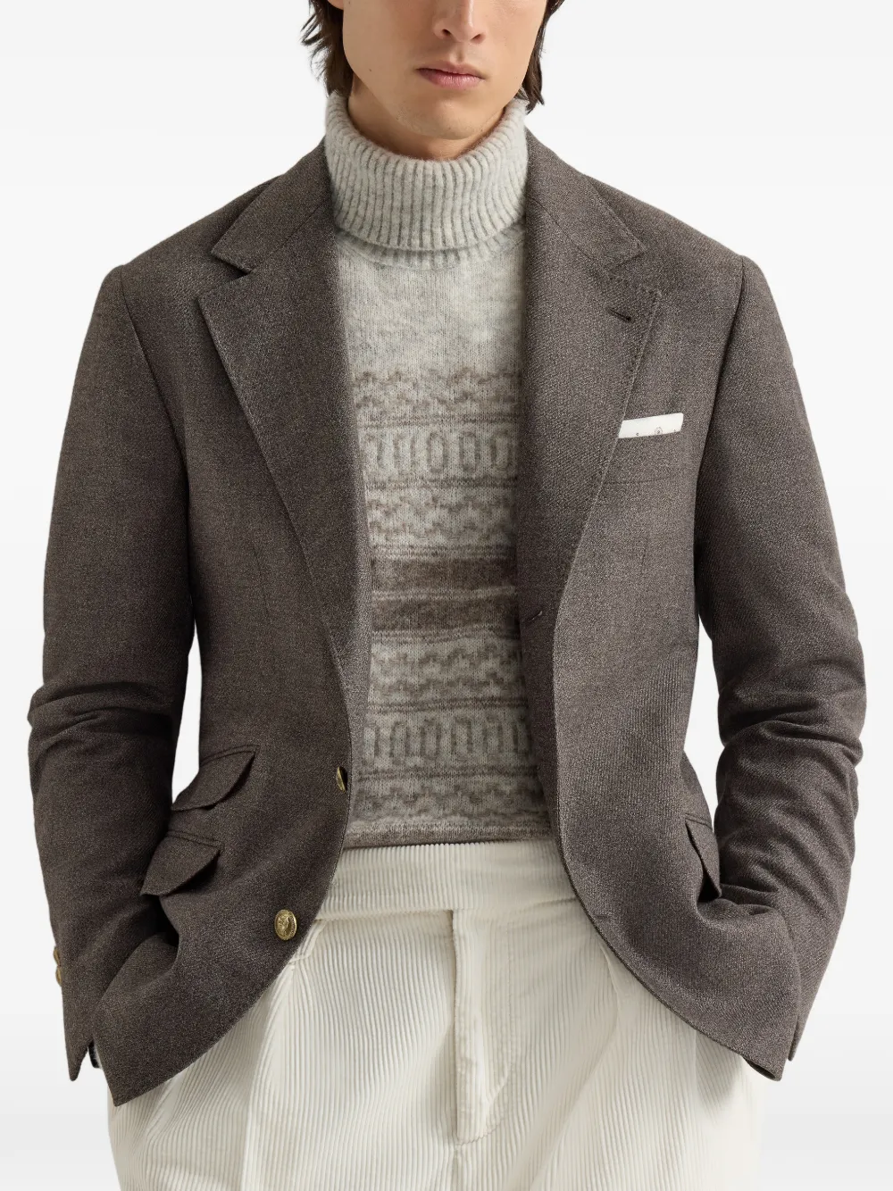 Brunello Cucinelli Mouliné scheerwollen twill gedeconstrueerde blazer Bruin