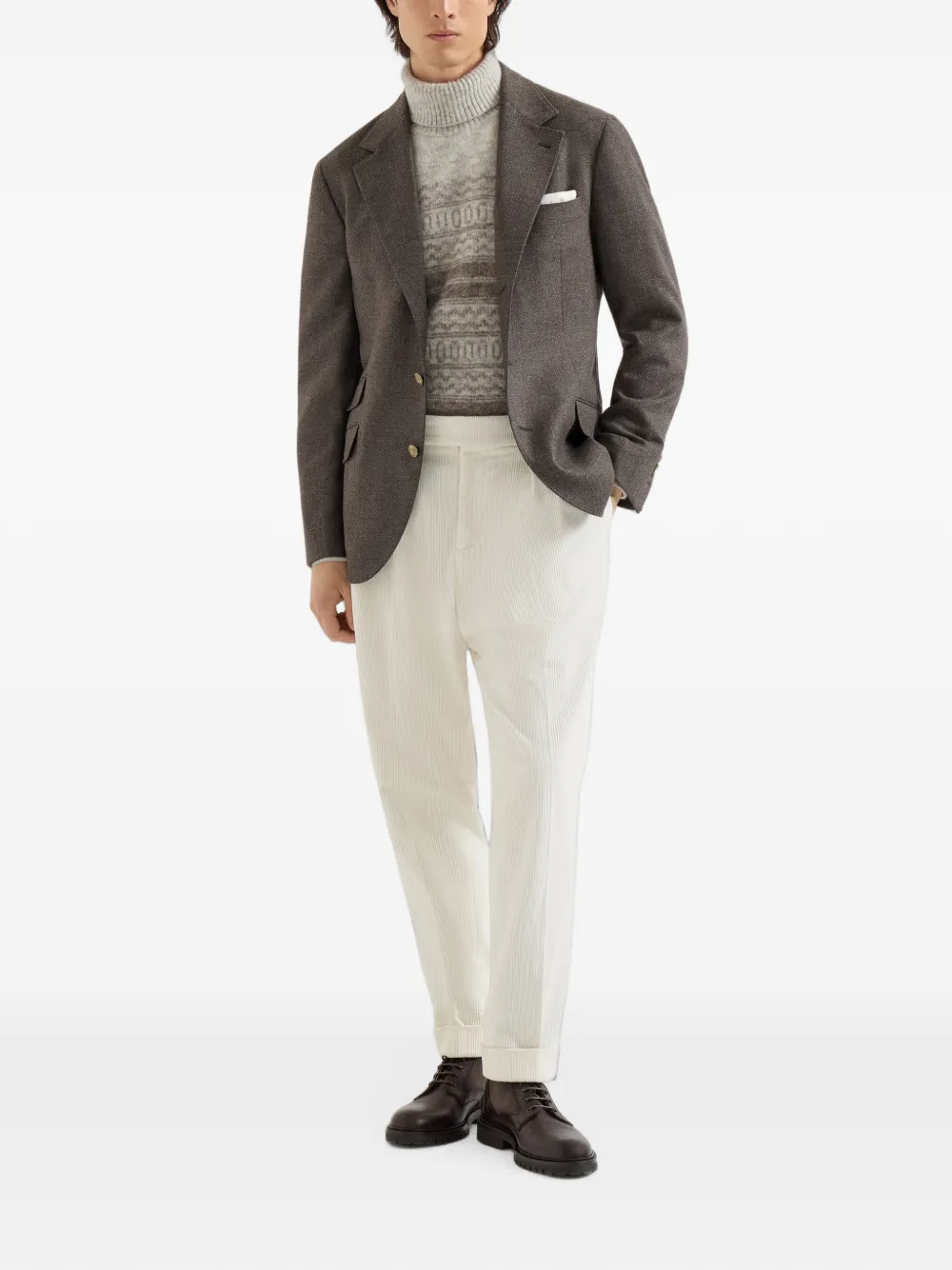 Brunello Cucinelli Mouliné scheerwollen twill gedeconstrueerde blazer Bruin