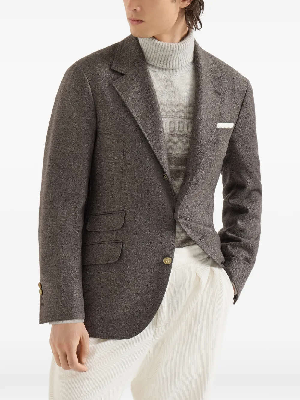 Brunello Cucinelli Mouliné scheerwollen twill gedeconstrueerde blazer Bruin