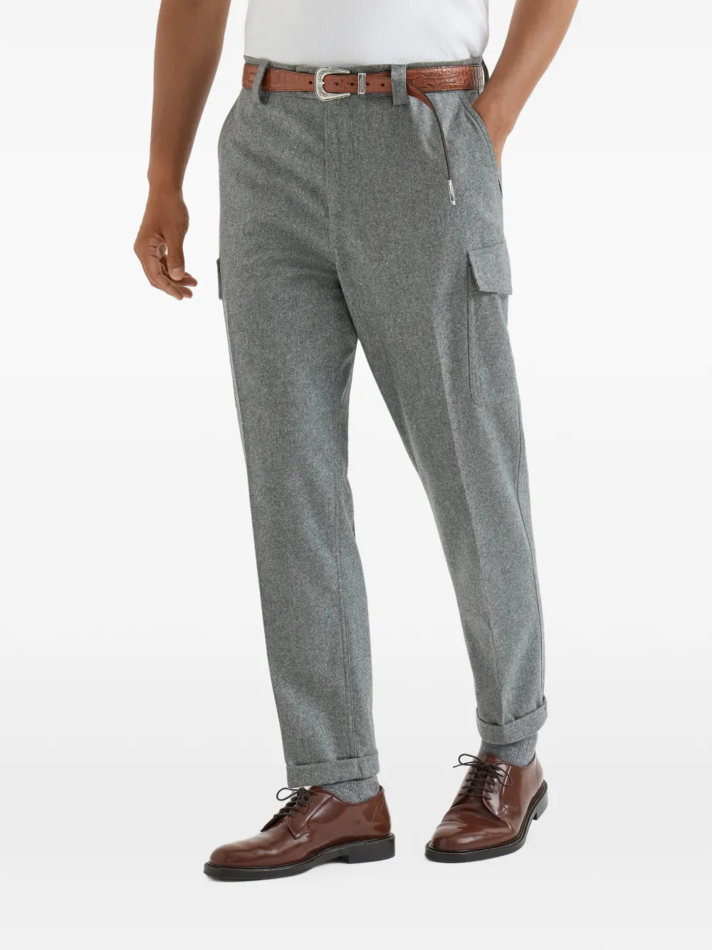 Brunello Cucinelli Flannelen cargo broek Grijs