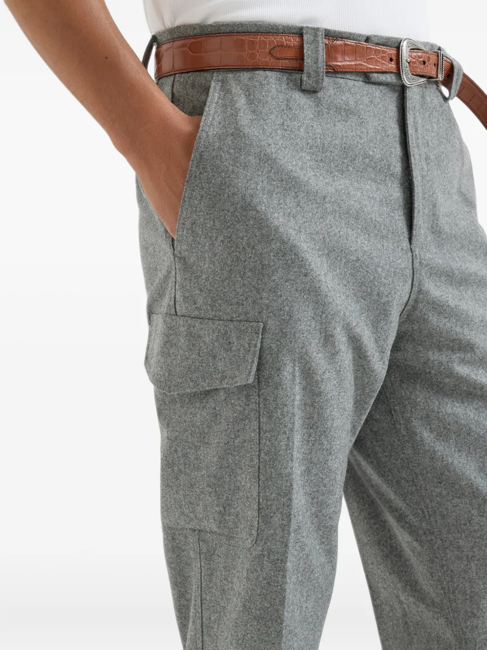 Brunello Cucinelli Flannelen cargo broek Grijs
