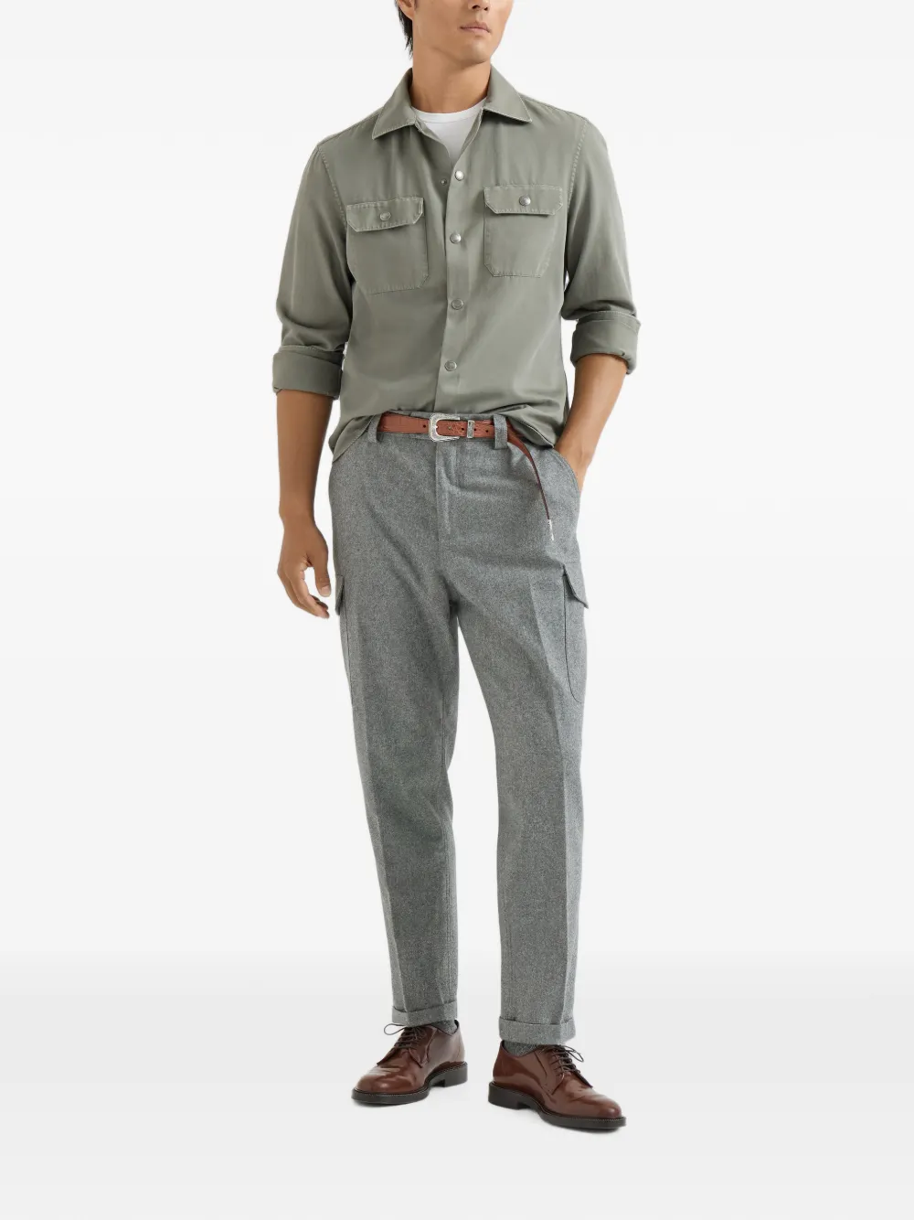 Brunello Cucinelli Flannelen cargo broek Grijs