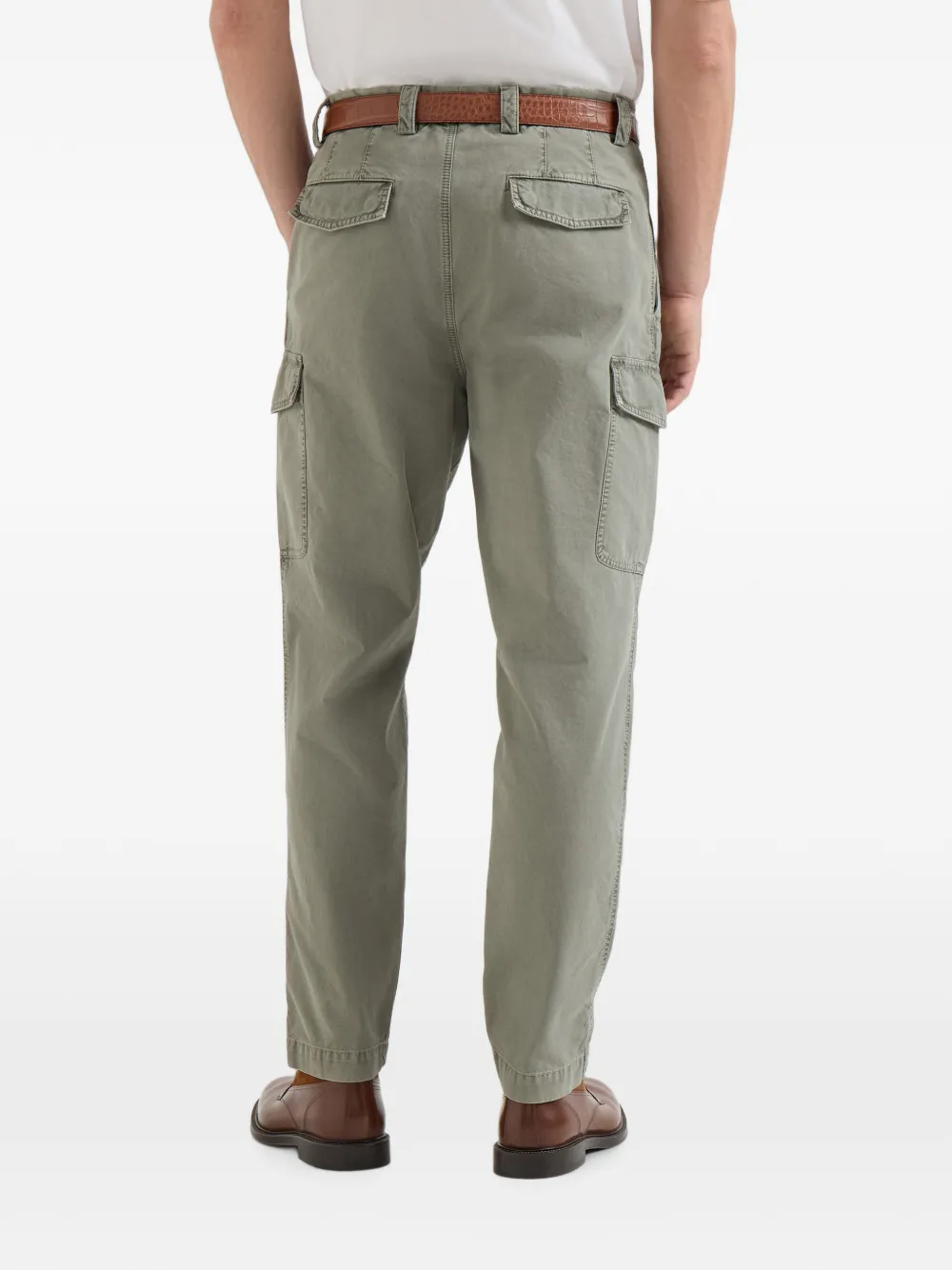 Brunello Cucinelli peached cotton gabardine trousers with cargo pockets Groen
