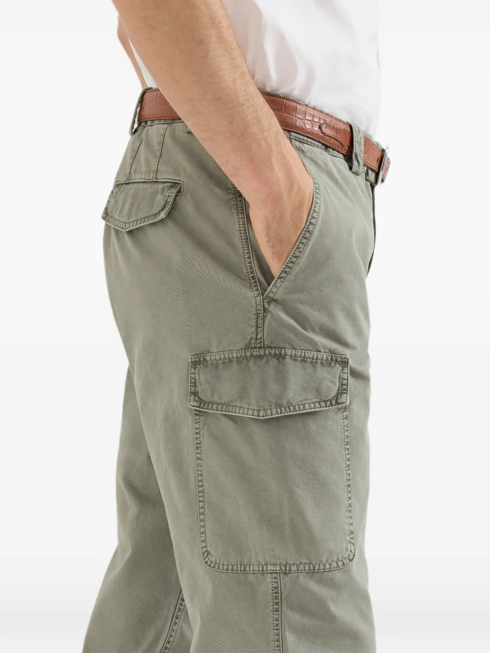 Brunello Cucinelli peached cotton gabardine trousers with cargo pockets Groen