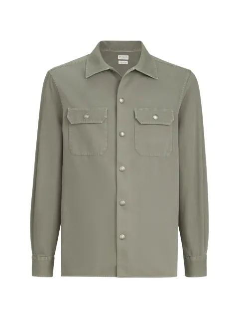 Brunello Cucinelli garment-dyed overshirt in cotton gabardine with spread collar and chest pockets