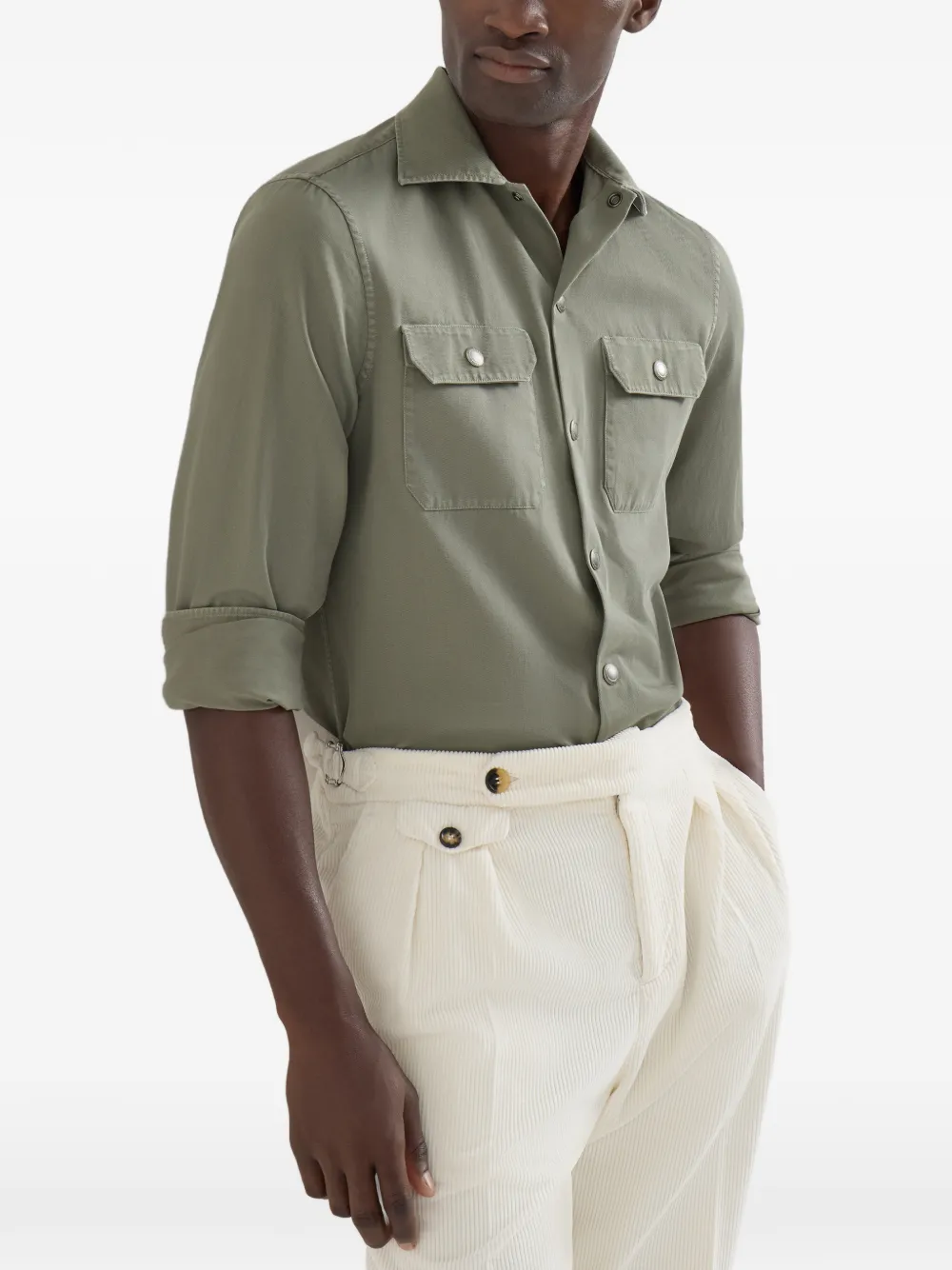 Brunello Cucinelli Gabardine shirtjack met geverfd effect Groen