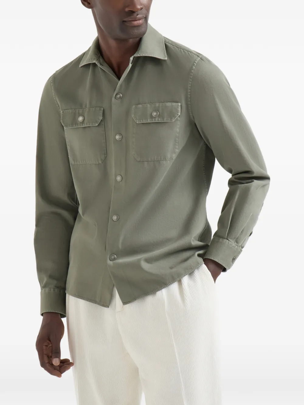 Brunello Cucinelli Gabardine shirtjack met geverfd effect Groen
