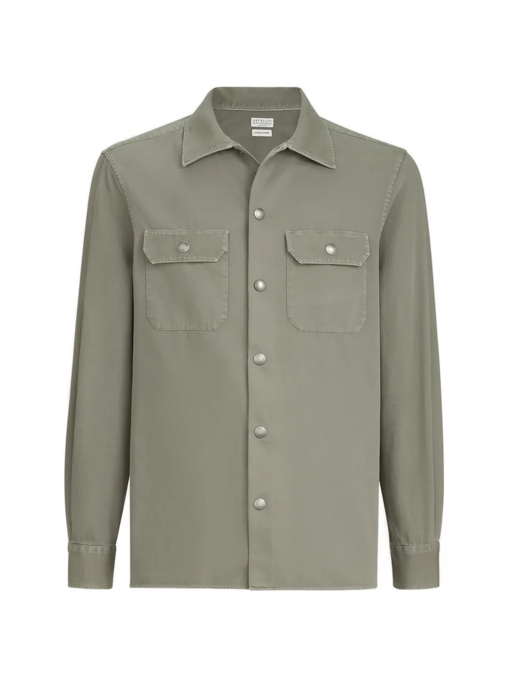 Brunello Cucinelli garment-dyed overshirt in cotton gabardine with spread collar and chest pockets