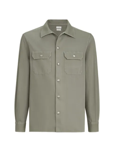 Brunello Cucinelli garment-dyed overshirt in cotton gabardine with spread collar and chest pockets