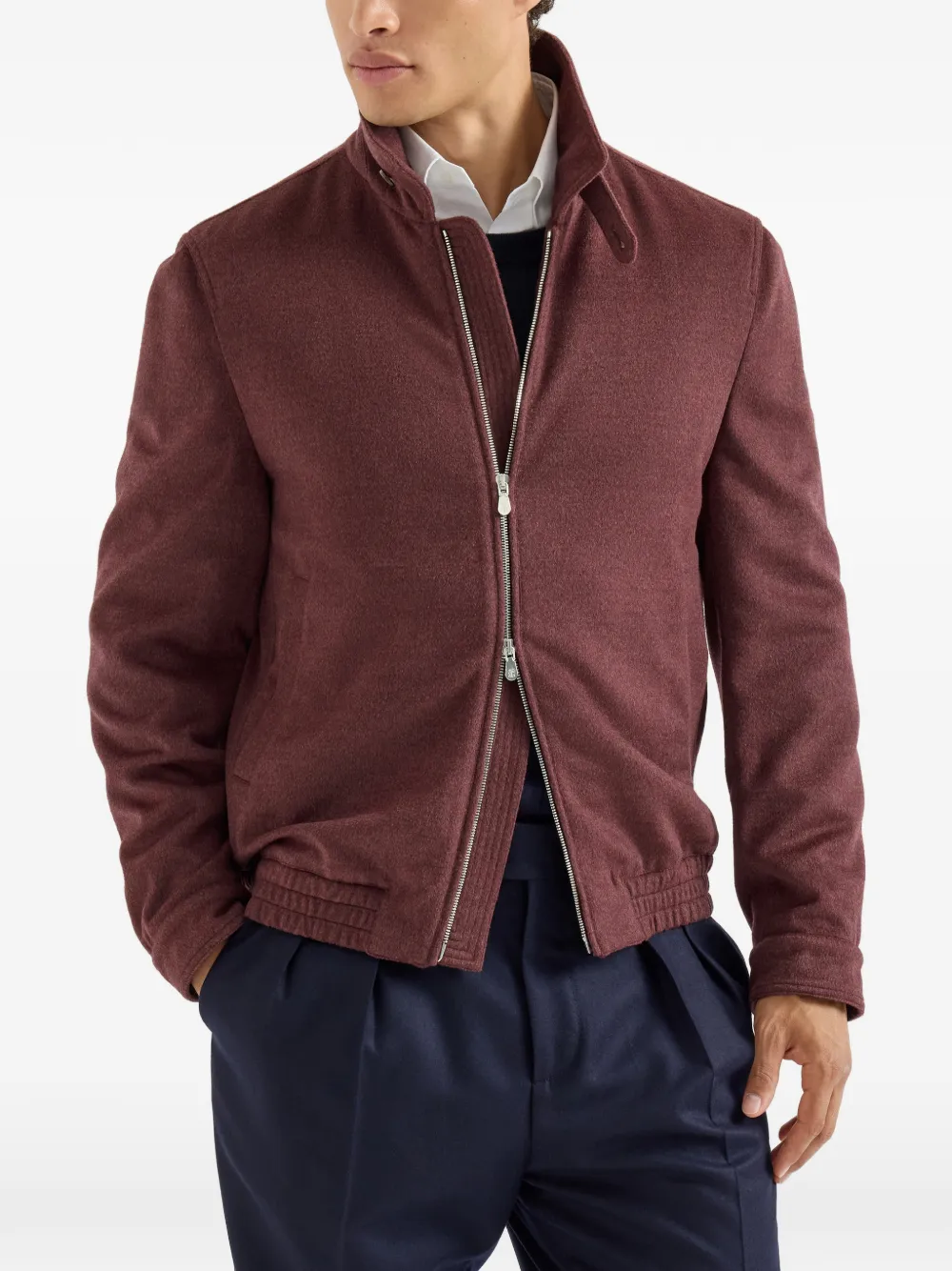 Brunello Cucinelli Bbomberjack van scheerwol met rits Rood