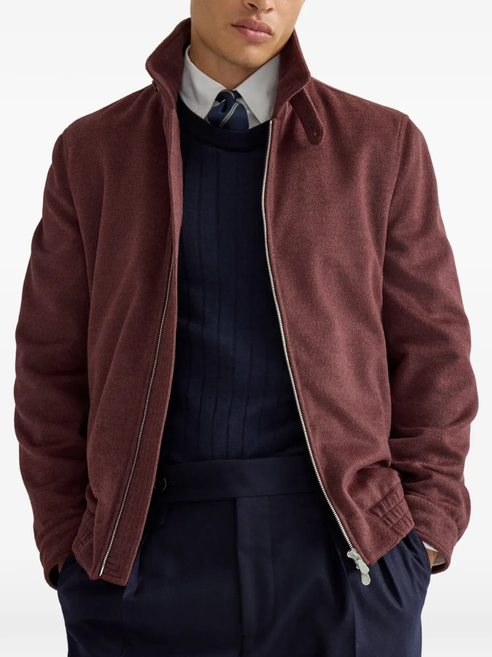 Brunello Cucinelli Bbomberjack van scheerwol met rits Rood