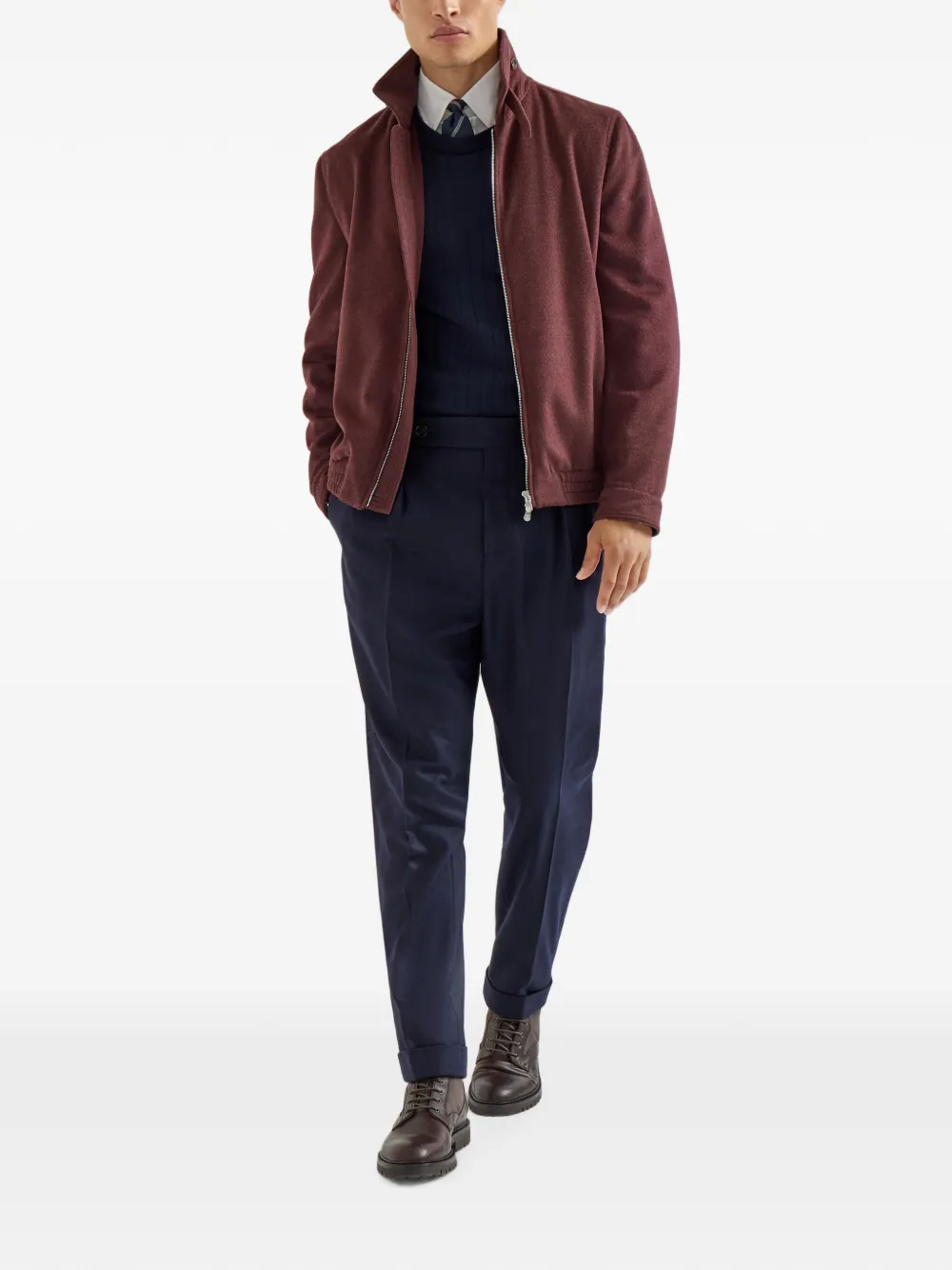 Brunello Cucinelli Bbomberjack van scheerwol met rits Rood
