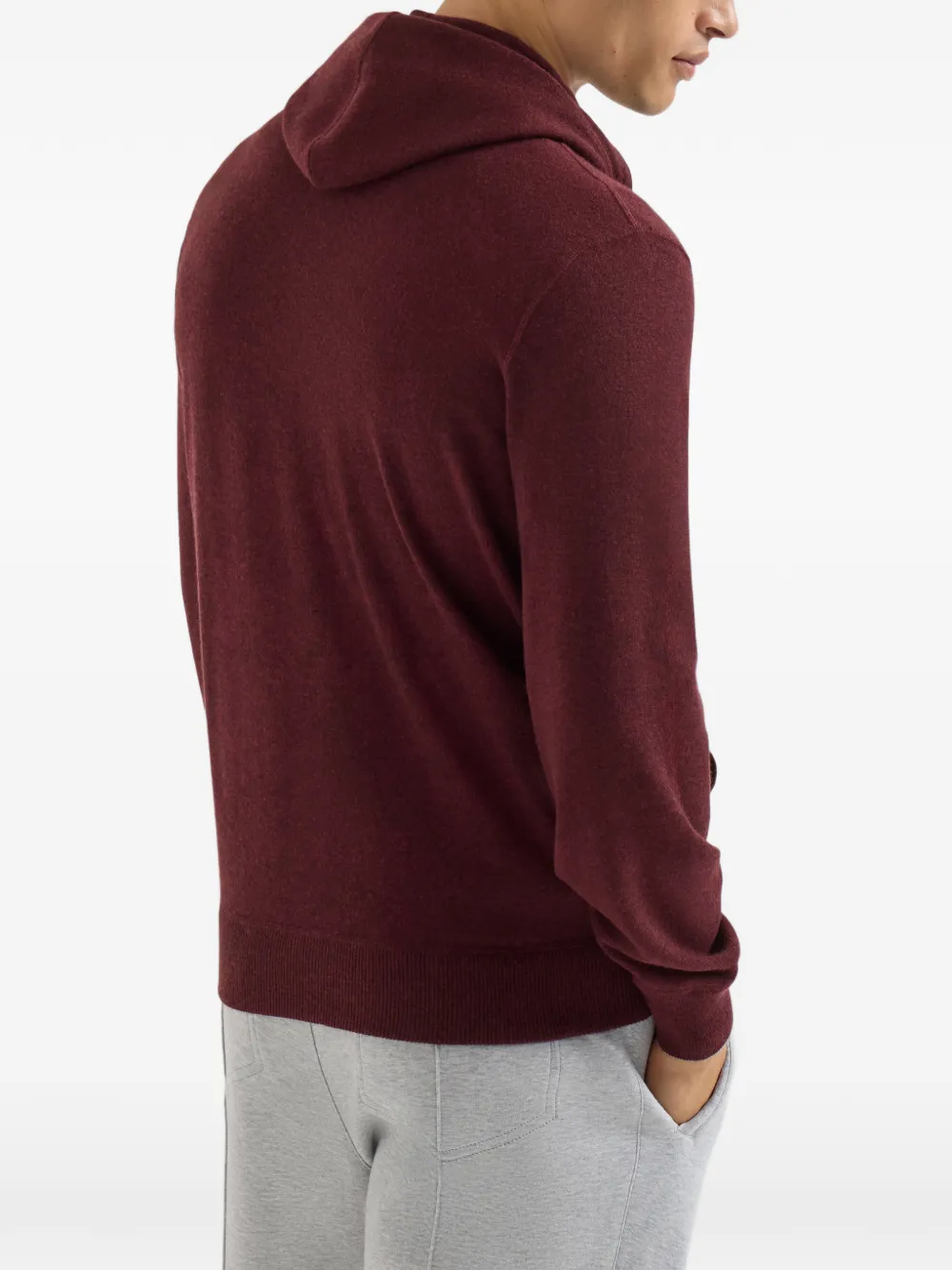 Brunello Cucinelli Kasjmier gebreide sweater met capuchon en rits Rood