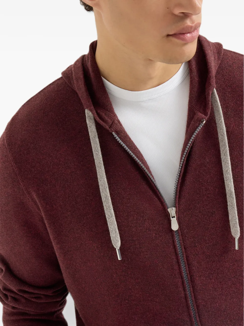 Brunello Cucinelli Kasjmier gebreide sweater met capuchon en rits Rood