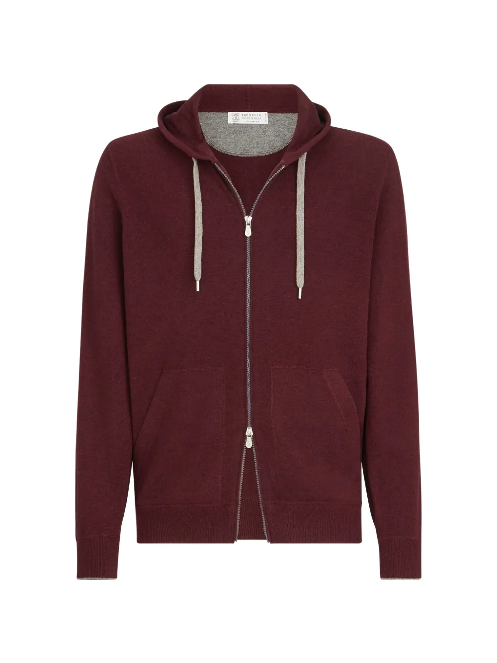 Brunello Cucinelli Cashmere Hooded Knit Sweatshirt With Zipper In Red