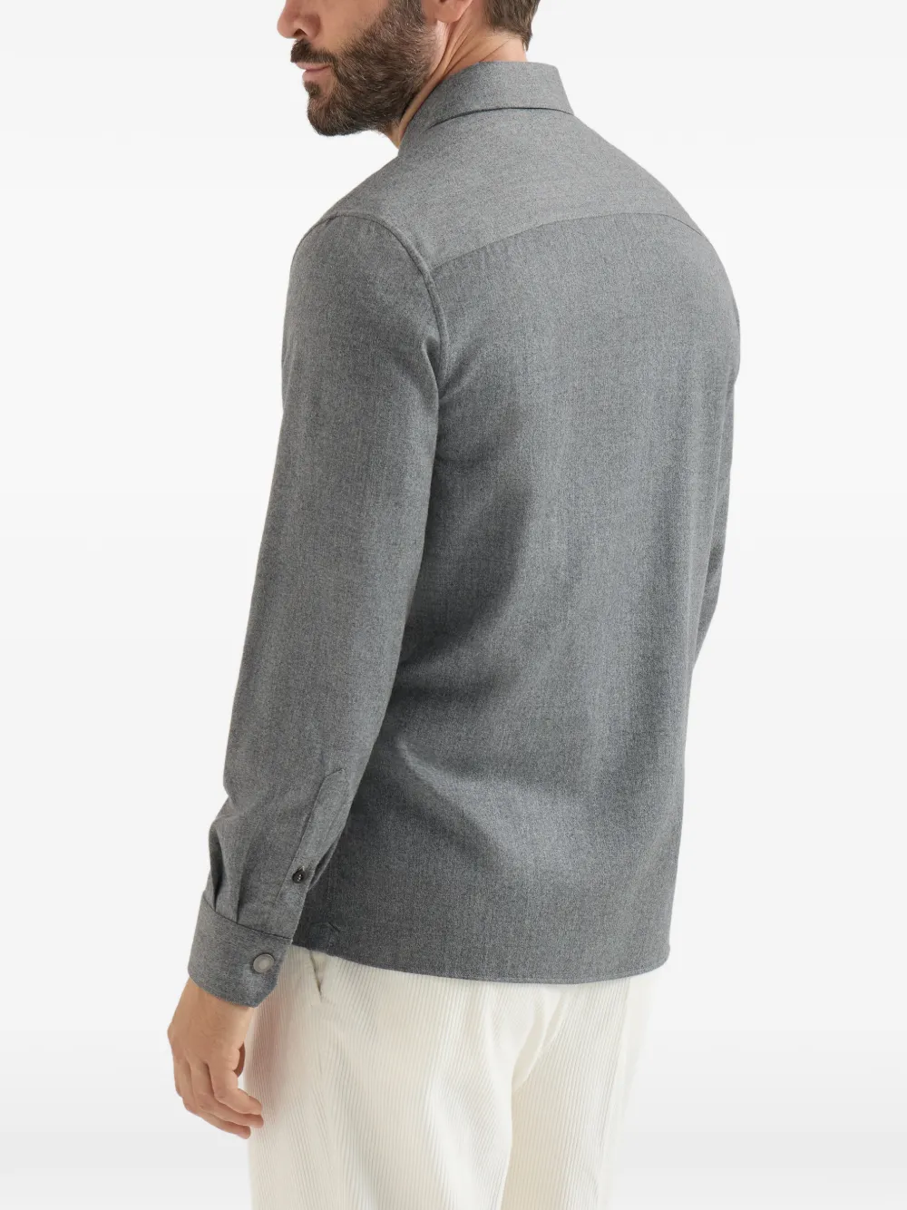 Brunello Cucinelli Scheerwollen flanellen shirtjack met gespreide kraag en borstzakken Grijs