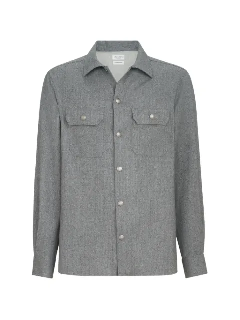 Brunello Cucinelli virgin wool flannel overshirt with spread collar and chest pockets