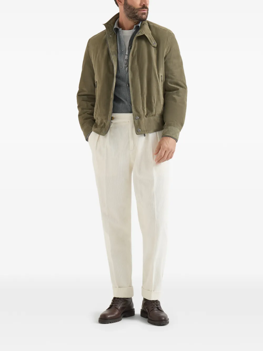 Brunello Cucinelli Scheerwollen flanellen shirtjack met gespreide kraag en borstzakken Grijs