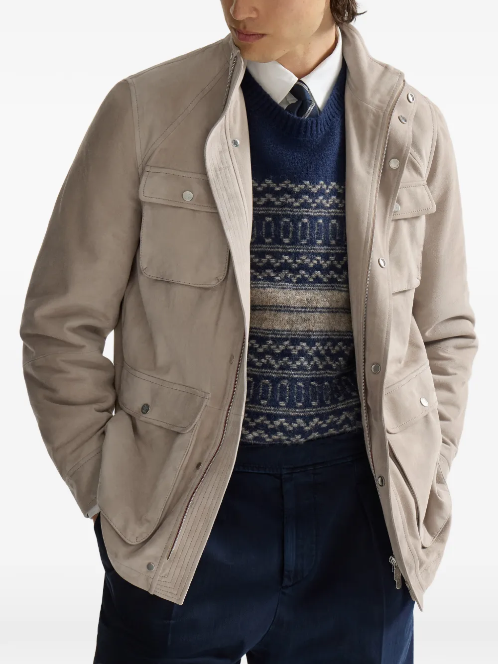 Brunello Cucinelli Suede Unlined Safari Jacket | Neutrals