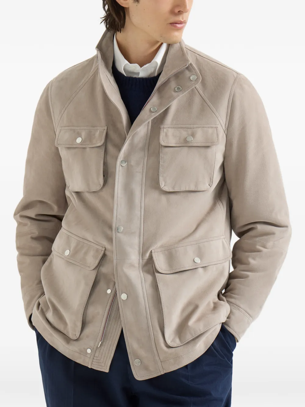 Brunello Cucinelli Suede Unlined Safari Jacket | Neutrals | FARFETCH