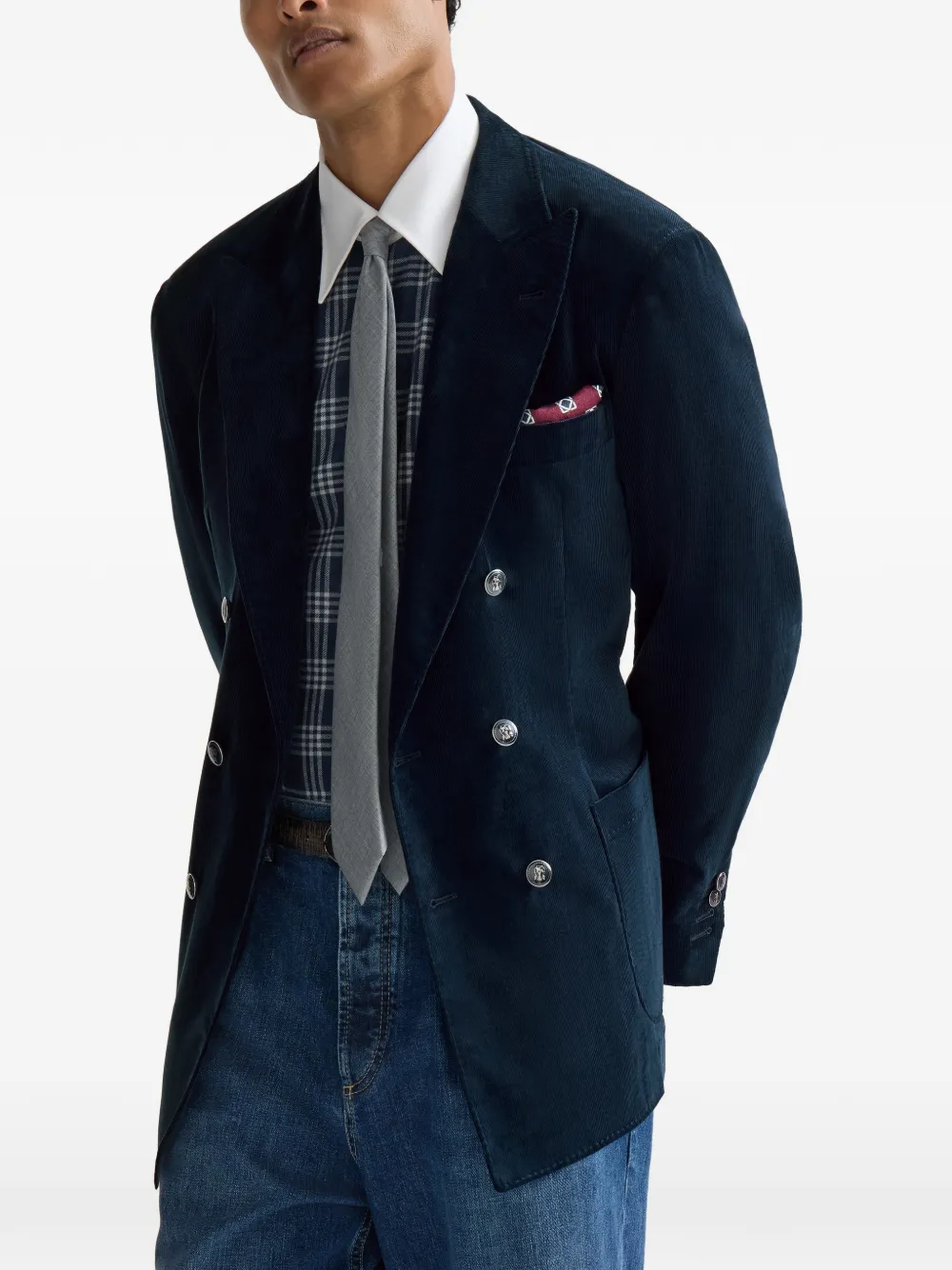 Brunello Cucinelli Sea Island katoenen ribfluwelen blazer met opgestikte zakken Blauw
