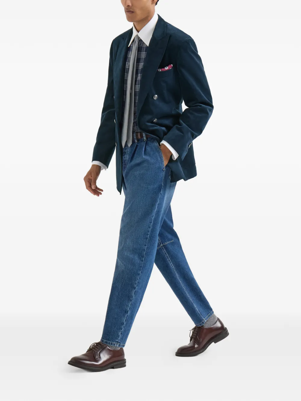 Brunello Cucinelli Sea Island katoenen ribfluwelen blazer met opgestikte zakken Blauw