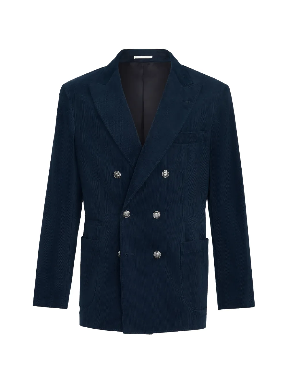 Brunello Cucinelli Sea Island cotton narrow-wale corduroy one-and-a-half breasted deconstructed blazer with patch pockets - Blu